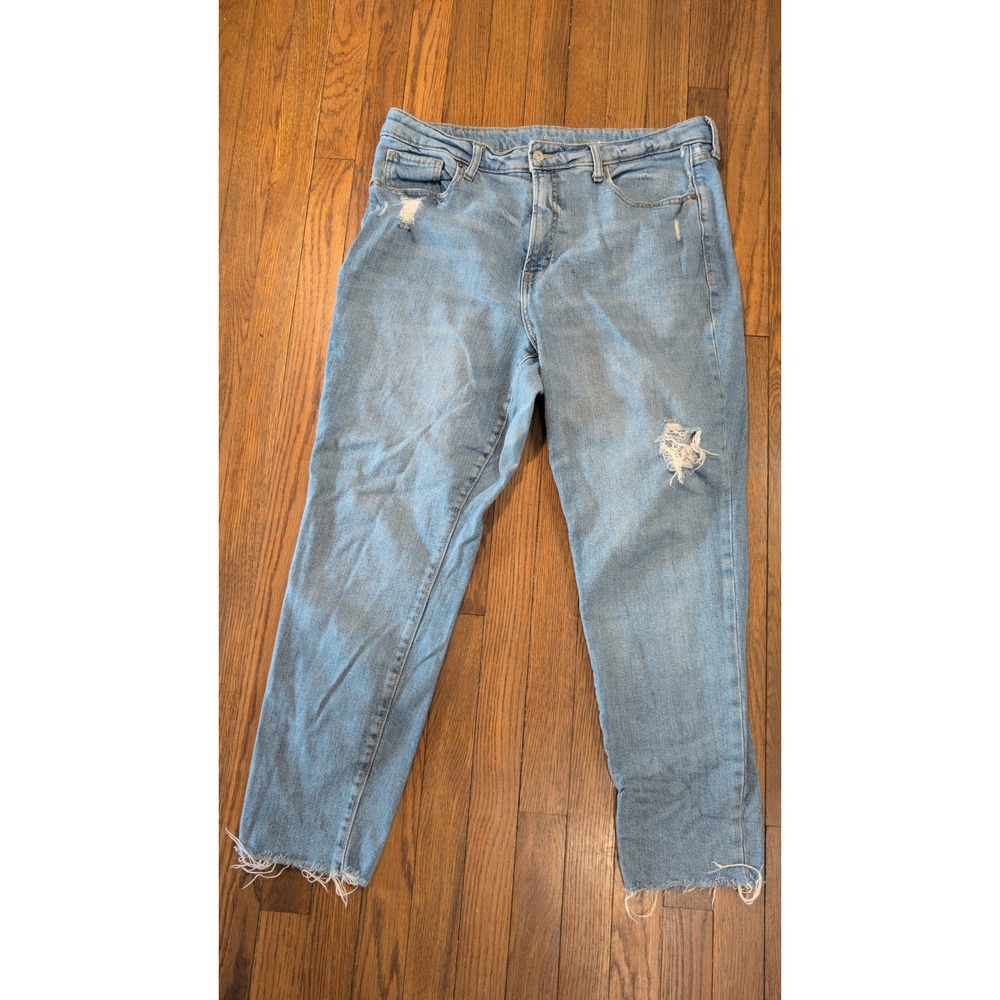 Old Navy Womens O.G. Straight High Rise Distressed Fray Hem Jeans Light‎ Wash 16